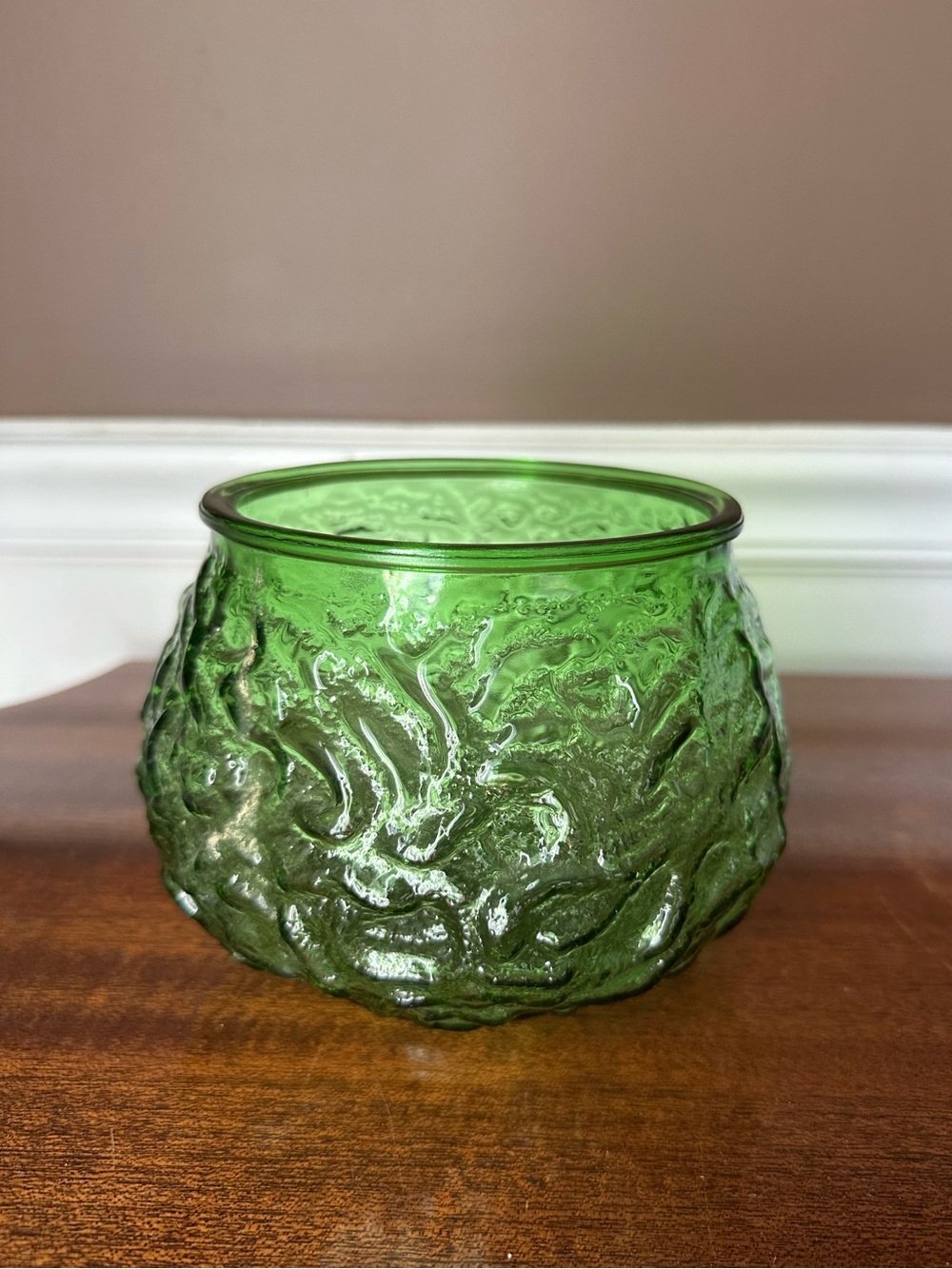 Vintage E.O. Brody Co. Emerald Green Crinkle Glass Bowl / Planter